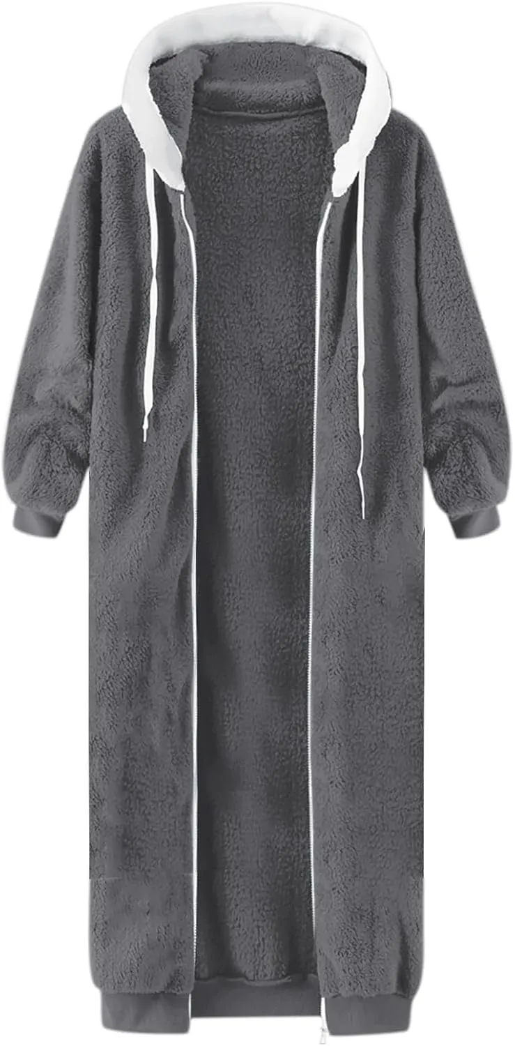 Womens Oversized Plush Sweatshirt Fleece Jacket Fuzzy Sweater Sherpa Hoodies Shaggy Warm Winter Outerwear