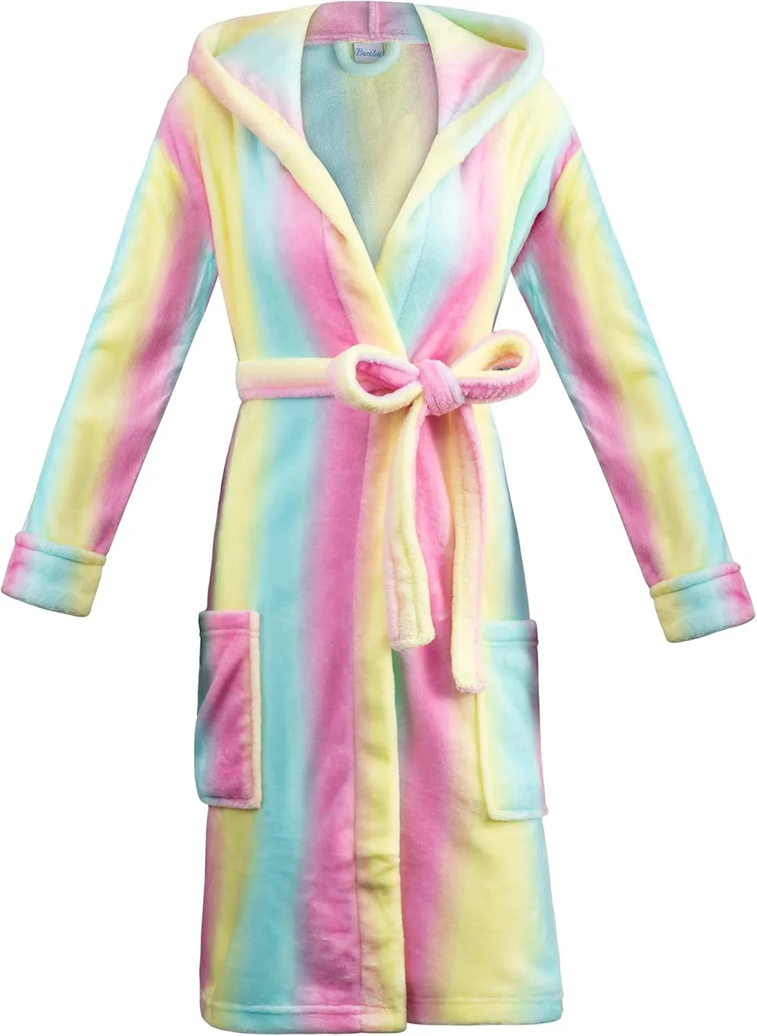 Womens Robe Luxurious Hooded Flannel Fleece Short Bath Robe with Side Pockets
