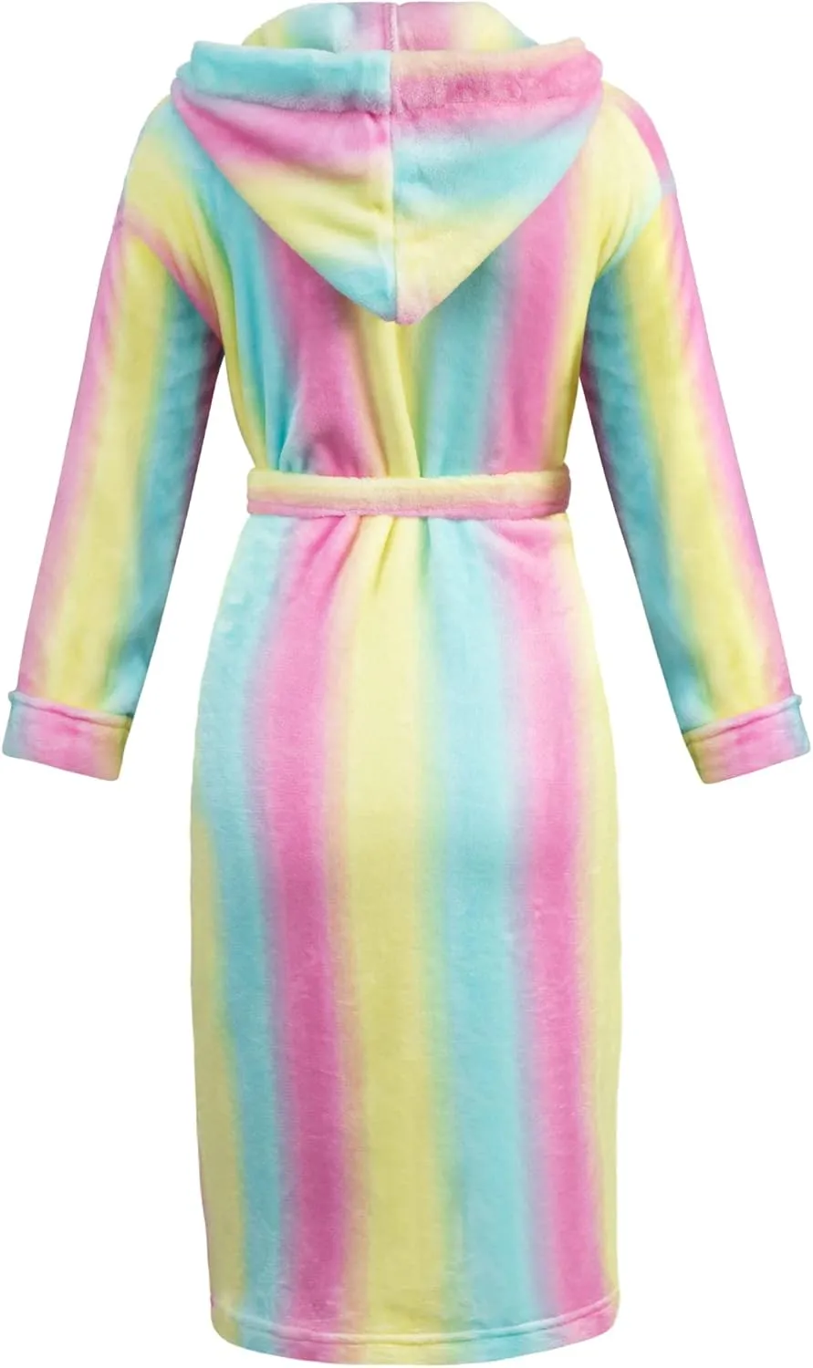 Womens Robe Luxurious Hooded Flannel Fleece Short Bath Robe with Side Pockets