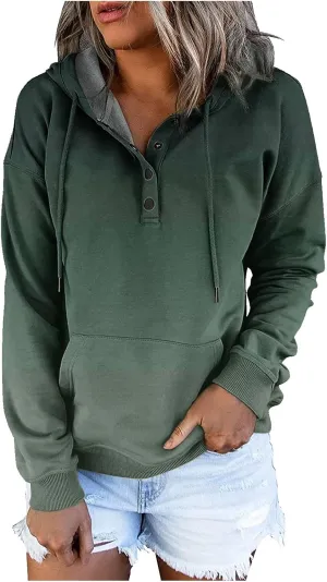 Womens Sweatshirts Casual Gradient Hoodies Pullover Tops Drawstring Long Sleeve Sweatshirts Fall Clothes With Pocket