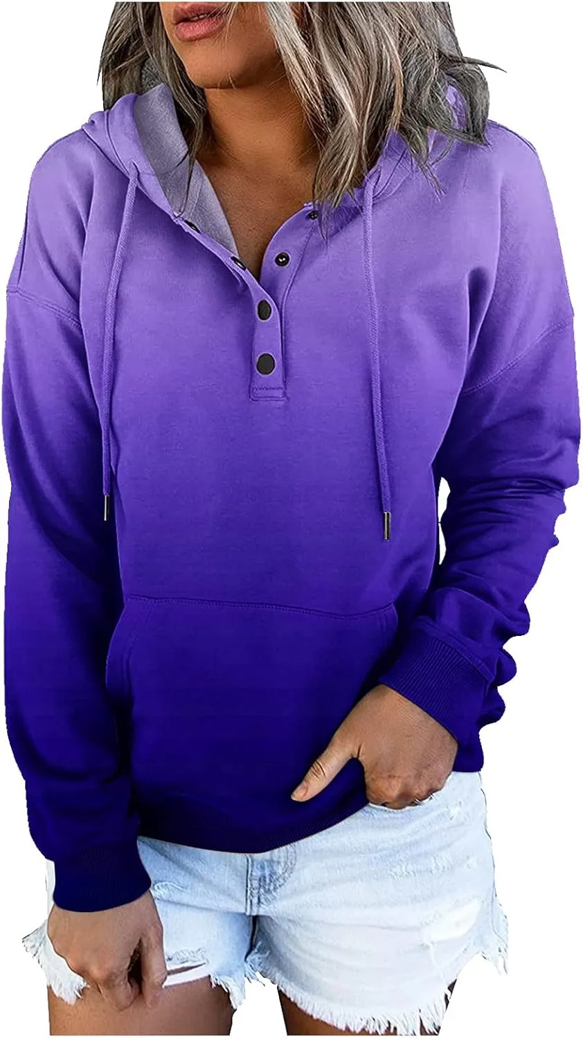 Womens Sweatshirts Casual Gradient Hoodies Pullover Tops Drawstring Long Sleeve Sweatshirts Fall Clothes With Pocket