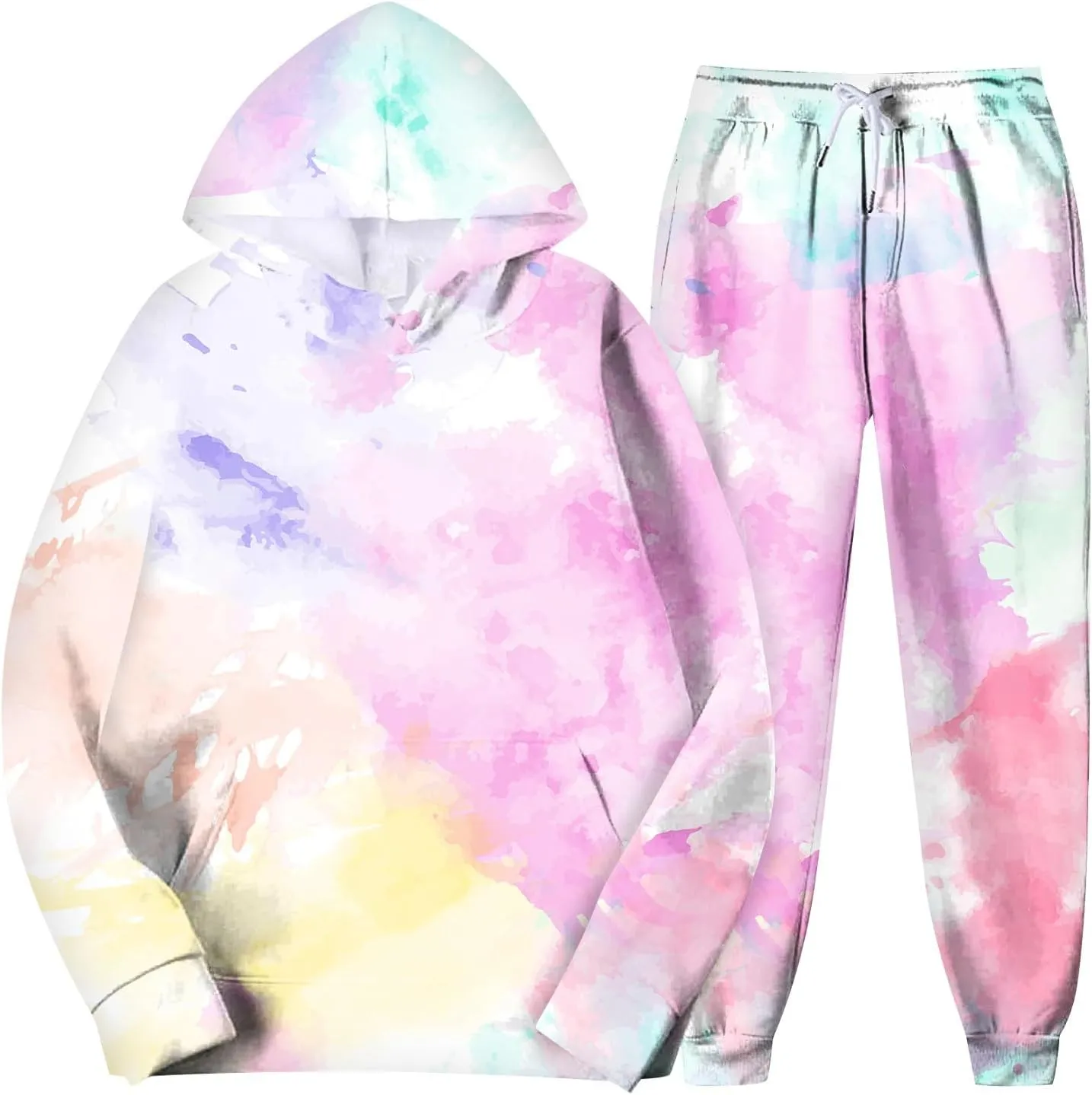 Womens Tie-Dye Sweatshirt Set,2 Piece Sport Outfits Fall Jogging Sport Sweatsuit Casual Long Sleeve Tracksuit