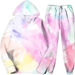 Womens Tie-Dye Sweatshirt Set,2 Piece Sport Outfits Fall Jogging Sport Sweatsuit Casual Long Sleeve Tracksuit