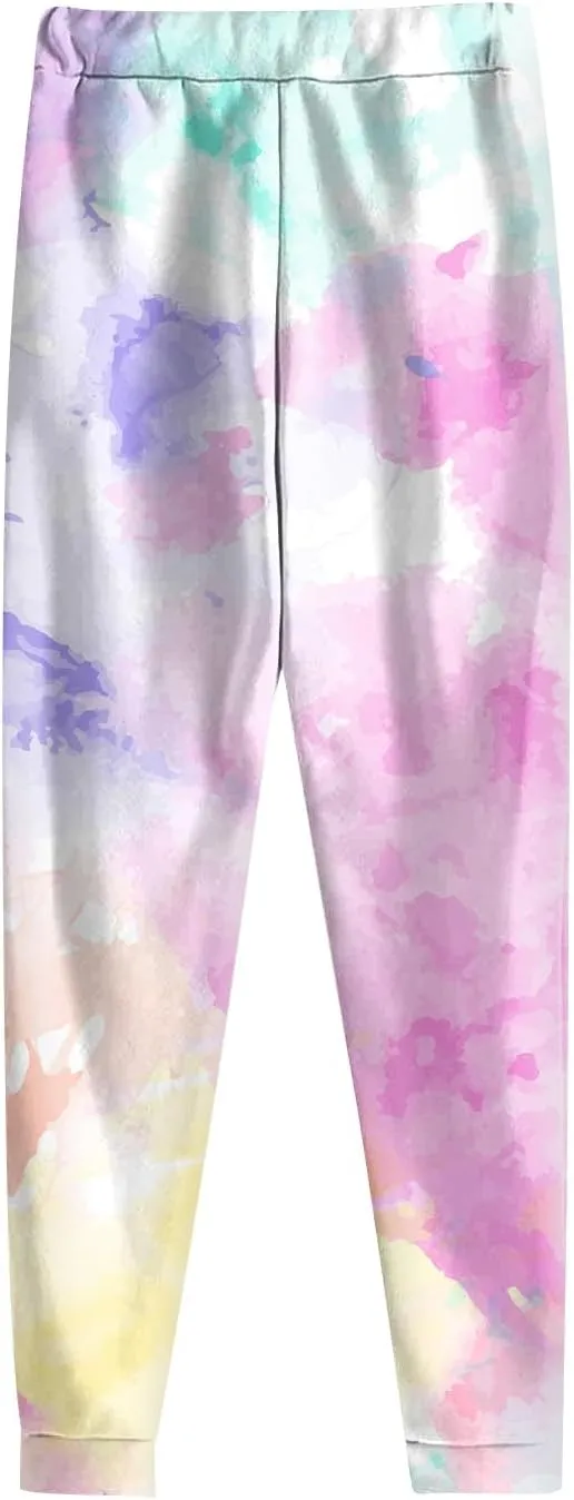 Womens Tie-Dye Sweatshirt Set,2 Piece Sport Outfits Fall Jogging Sport Sweatsuit Casual Long Sleeve Tracksuit