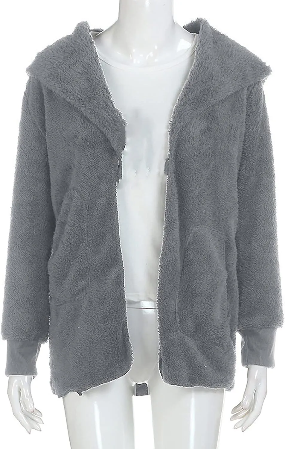 Womens Tops Long Sweater Coat Plush Outerwear Oversized Hoodies Shirts Open Front Hooded Cardigan Draped Pockets