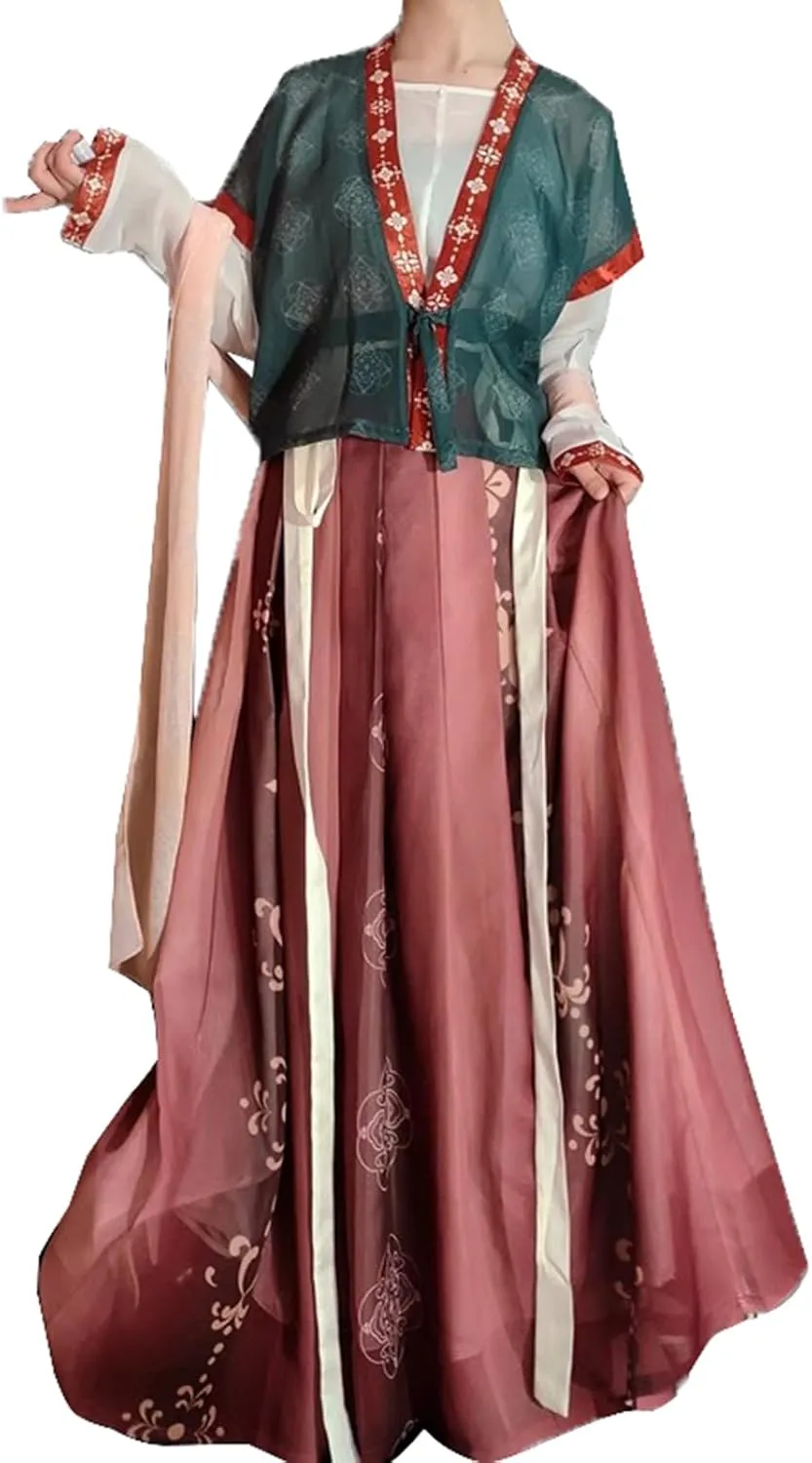 Women's Traditional Hanfu Dress Two Tops Long Skirt Cosplay Costume