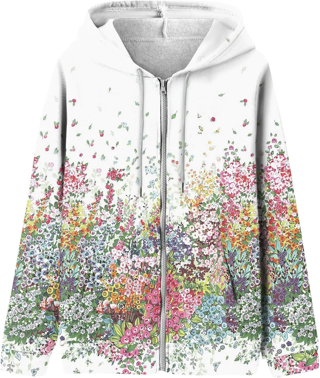 Women's Trendy Floral Printing Jacket Zip Up Long Sleeve Hoodies Streetwear Fashion Coat With Pockets
