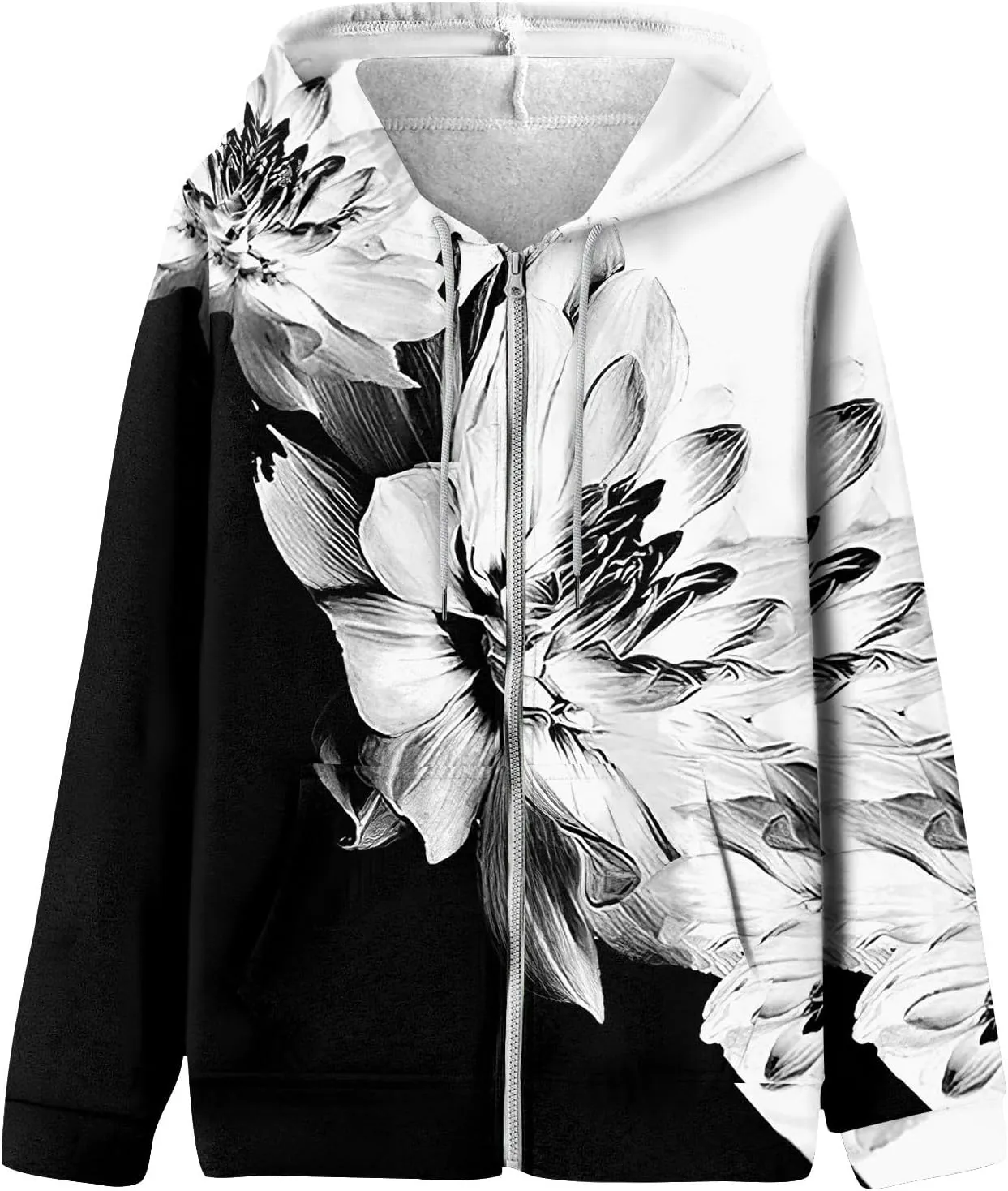 Women's Trendy Floral Printing Jacket Zip Up Long Sleeve Hoodies Streetwear Fashion Coat With Pockets