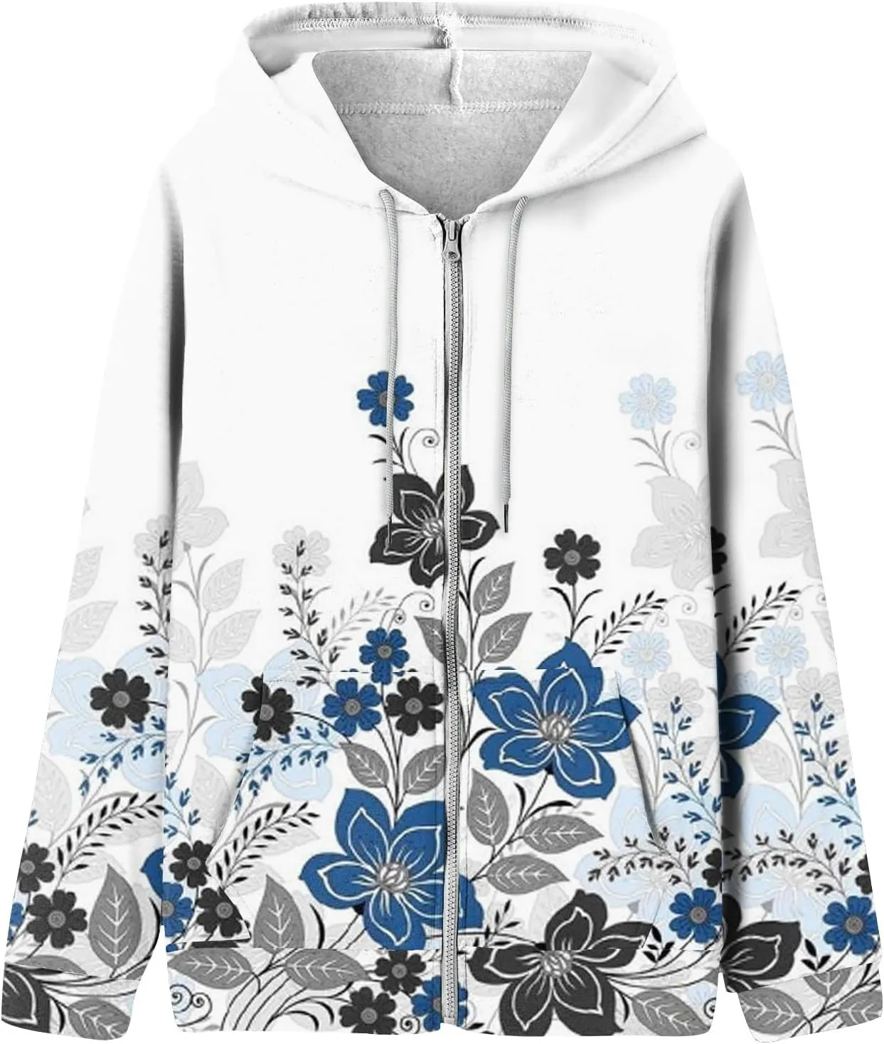 Women's Trendy Floral Printing Jacket Zip Up Long Sleeve Hoodies Streetwear Fashion Coat With Pockets