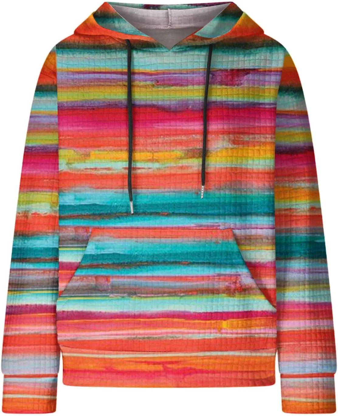 Womens Waffle Knit Trendy Sweatshirt Casual Comfort Hoodie Sweatshirts Drawstring Pullover Tops Preppy Clothes 2024