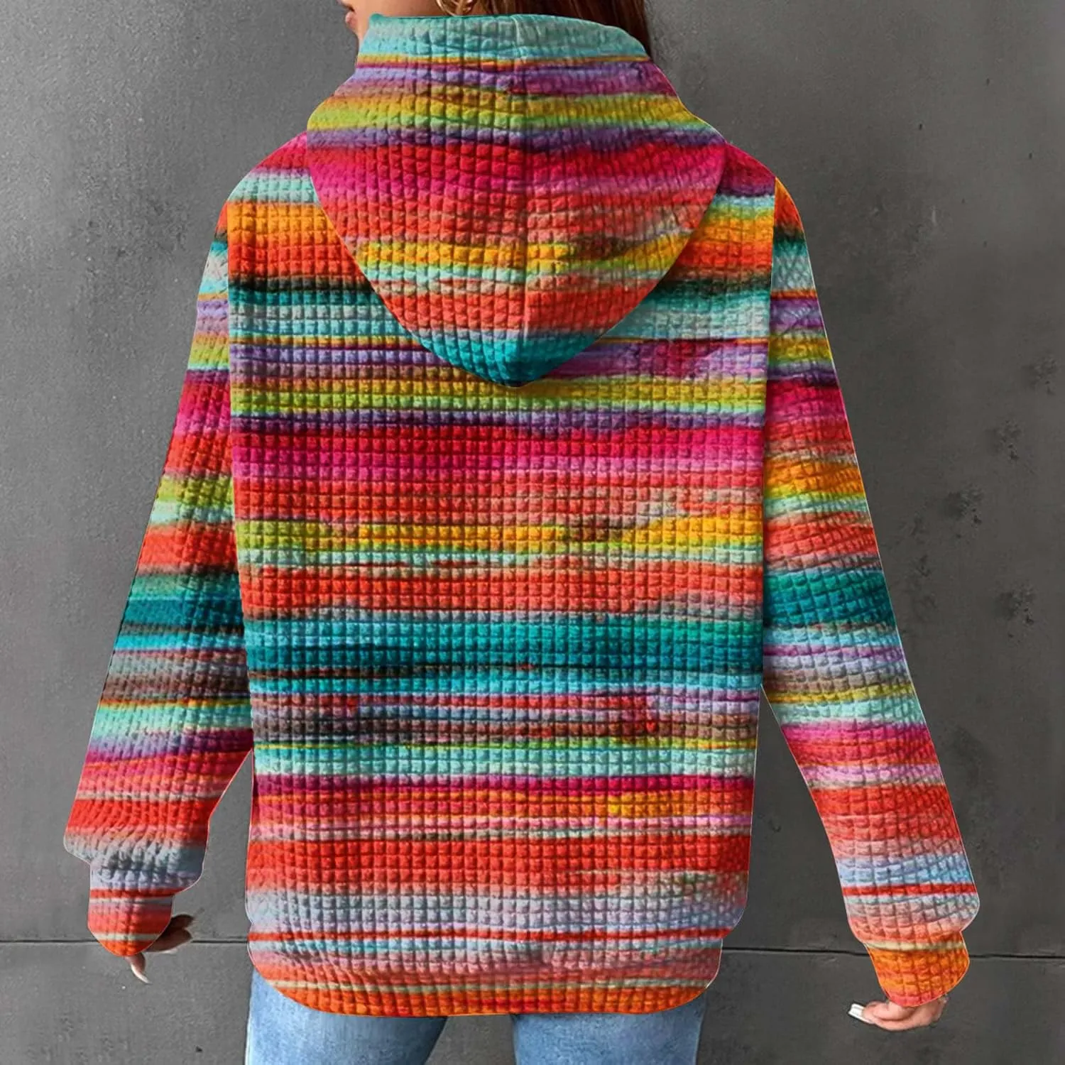 Womens Waffle Knit Trendy Sweatshirt Casual Comfort Hoodie Sweatshirts Drawstring Pullover Tops Preppy Clothes 2024