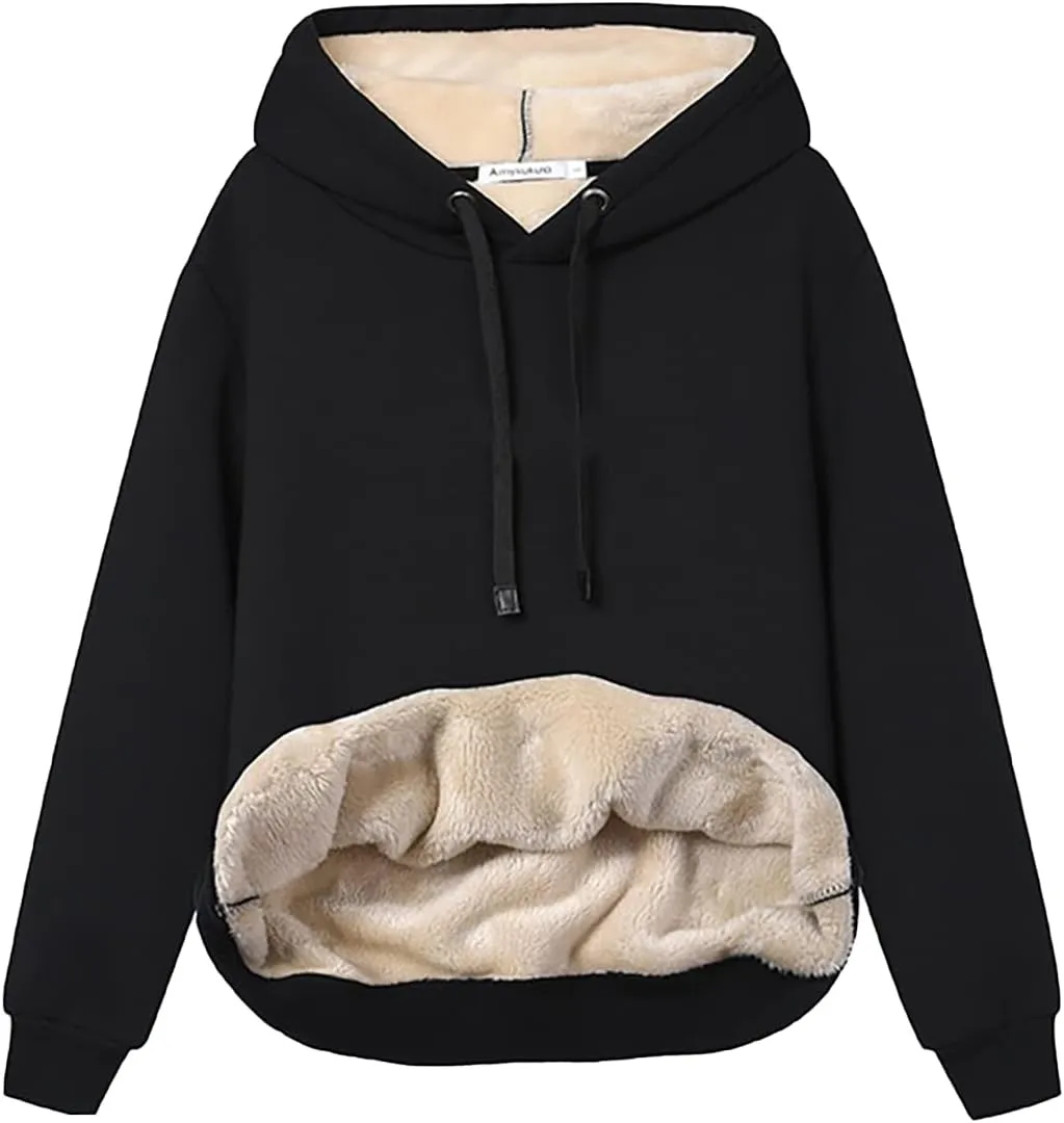 Womens Winter Hoodies Warm Fleece Sherpa Lined Pullover Hooded Sweatshirt