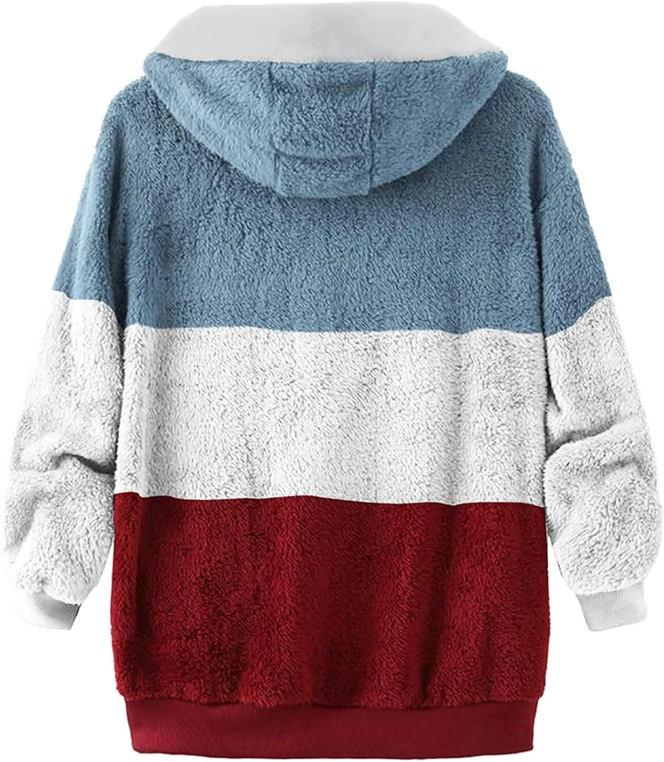Womens Y2k Tops Zipper Long Sleeve Stitching Coats Color Block Fleece Plush Hooded Jacket Dressy Outerwear