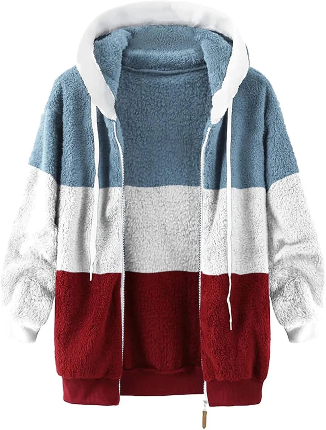 Womens Y2k Tops Zipper Long Sleeve Stitching Coats Color Block Fleece Plush Hooded Jacket Dressy Outerwear