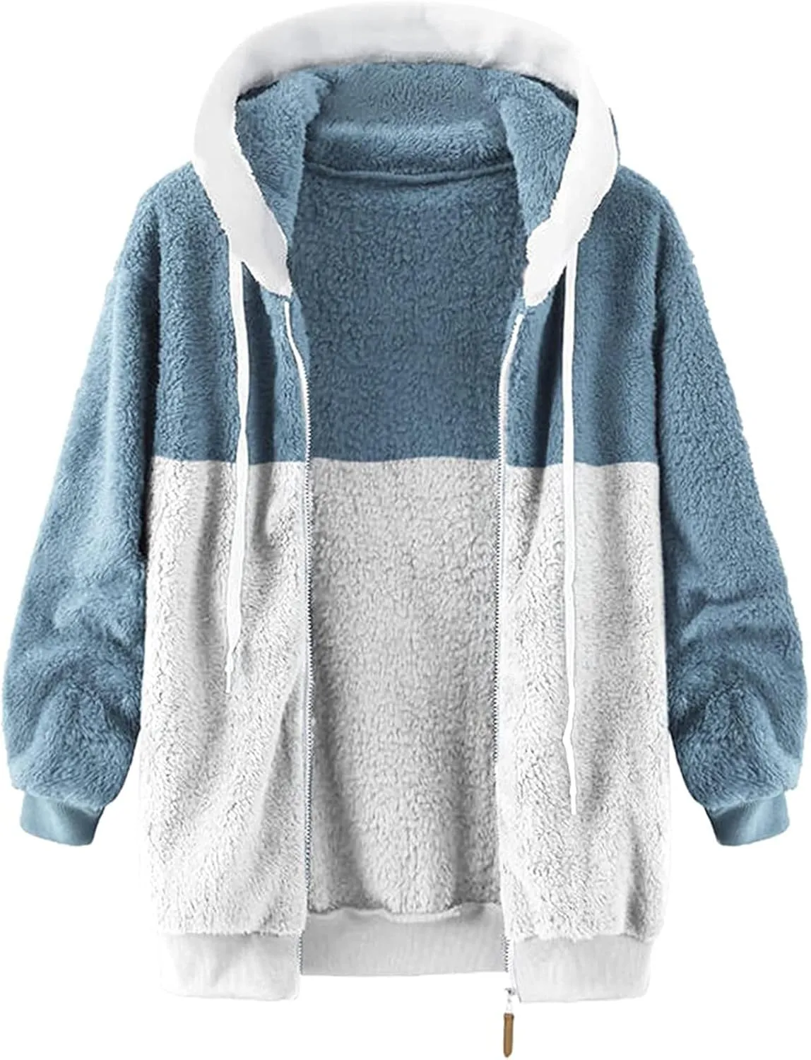 Womens Y2k Tops Zipper Long Sleeve Stitching Coats Color Block Fleece Plush Hooded Jacket Dressy Outerwear