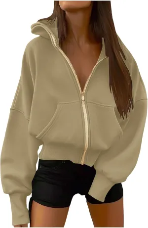 Women's Zip Up Hoodie 2024 Fall Fashion Oversized Sweatshirt Casual Long Sleeve Loose Athletic Jacket with Pockets