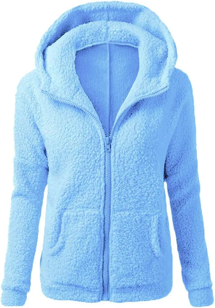 Womens Zip Up Hoodies 2024 Winter Lightweight Fleece Lined Coats Comfy Warm Plus Size Sherpa Jackets with Pockets