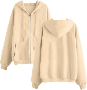 Womens Zip Up Hoodies Casual Long Sleeve Drawstring Hooded Sweatshirts Lightweight Jackets Winter Clothes 2024