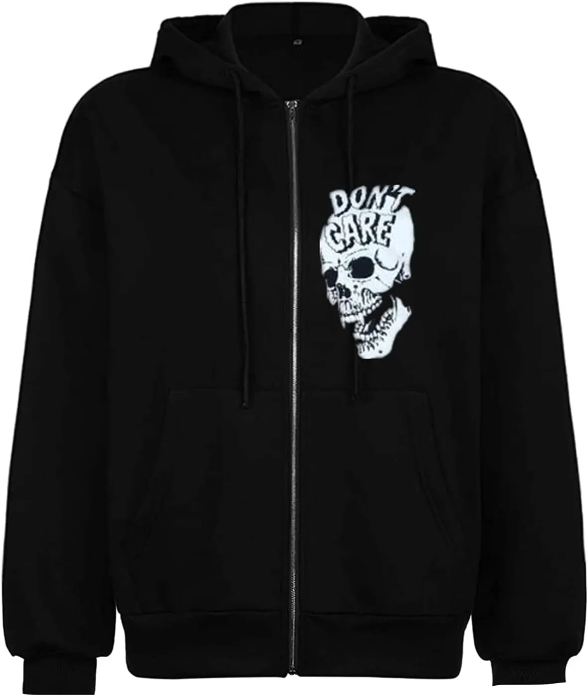 XBTCLXEBCO Oversized Zip Up Hoodie Sweatshirt for Women Gothic Skeleton Print Jacket 90s Pullover Hooded Sweatshirt Coat
