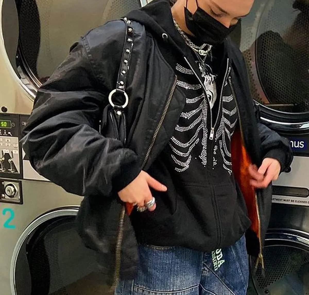 XBTCLXEBCO Oversized Zip Up Hoodie Sweatshirt for Women Gothic Skeleton Print Jacket 90s Pullover Hooded Sweatshirt Coat