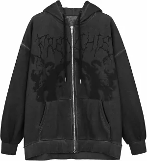 XBTCLXEBCO Oversized Zip Up Hoodie Sweatshirt for Women Gothic Skeleton Print Jacket 90s Pullover Hooded Sweatshirt Coat