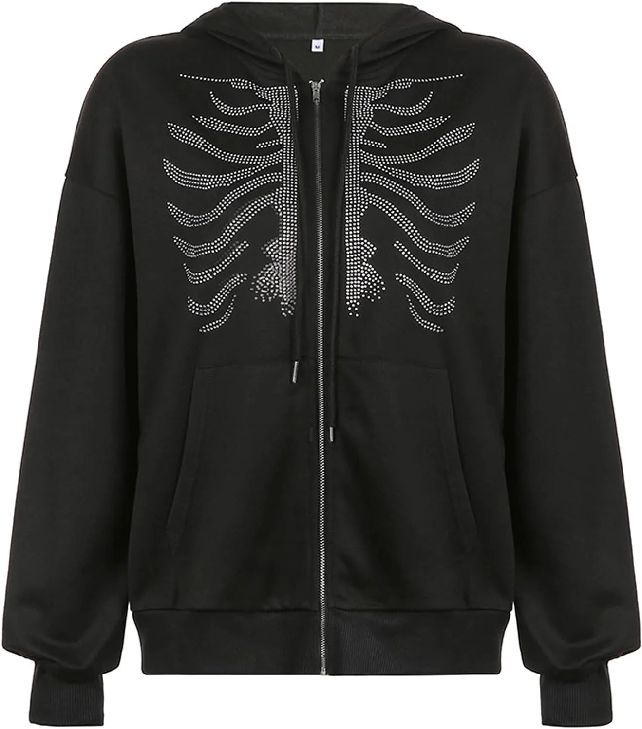 XBTCLXEBCO Oversized Zip Up Hoodie Sweatshirt for Women Gothic Skeleton Print Jacket 90s Pullover Hooded Sweatshirt Coat
