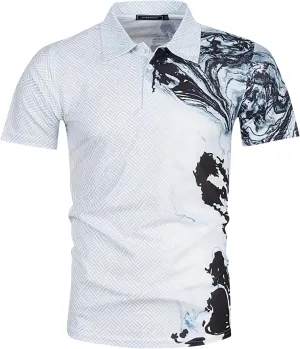 Ymosrh Men's Polo Shirts Short Sleeve Graphic Golf Shirts Casual Button Down T Shirt Business Casual Shirts, M-5XL