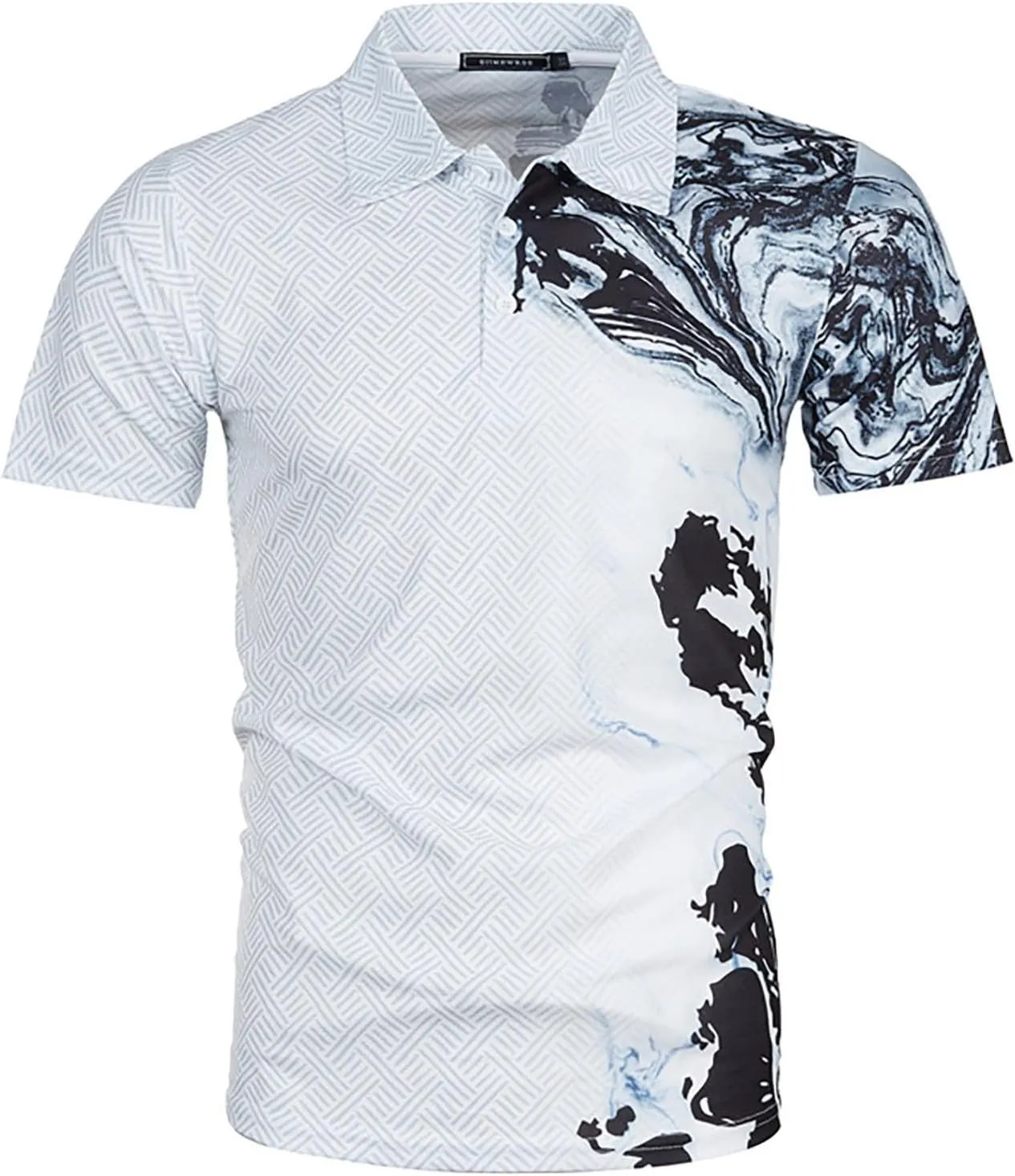 Ymosrh Men's Polo Shirts Short Sleeve Graphic Golf Shirts Casual Button Down T Shirt Business Casual Shirts, M-5XL