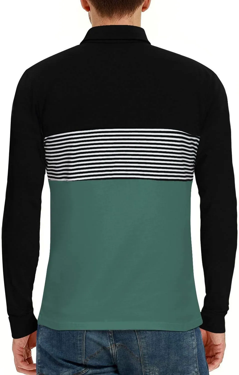 YTD Men's Short Sleeve Polo Shirts Casual Slim Fit Contrast Color Stitching Stripe Cotton Shirts