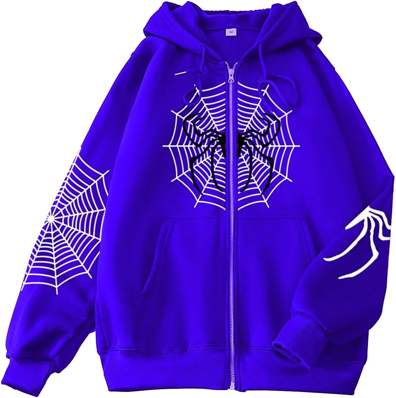 Zip Up Hoodie Women Spider Web Heart Print Graphic Sweatshirts Loose Casual Long Sleeve Hooded Jacket Top with Pocket