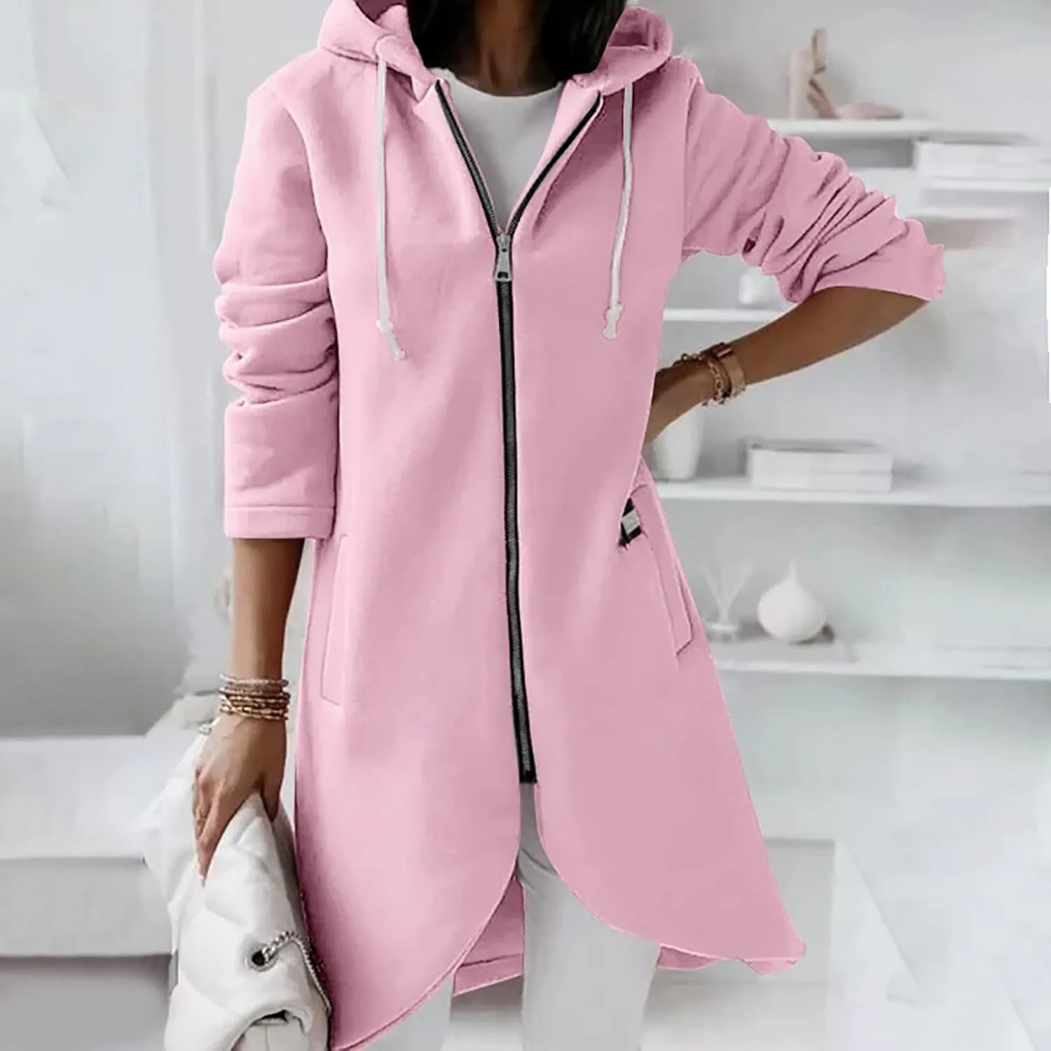 Zip Up Hoodie Women,2024 Trendy Irregular Hem Oversized Hoodies Long Tunic Sweatshirt Open Front Cardigan Jacket