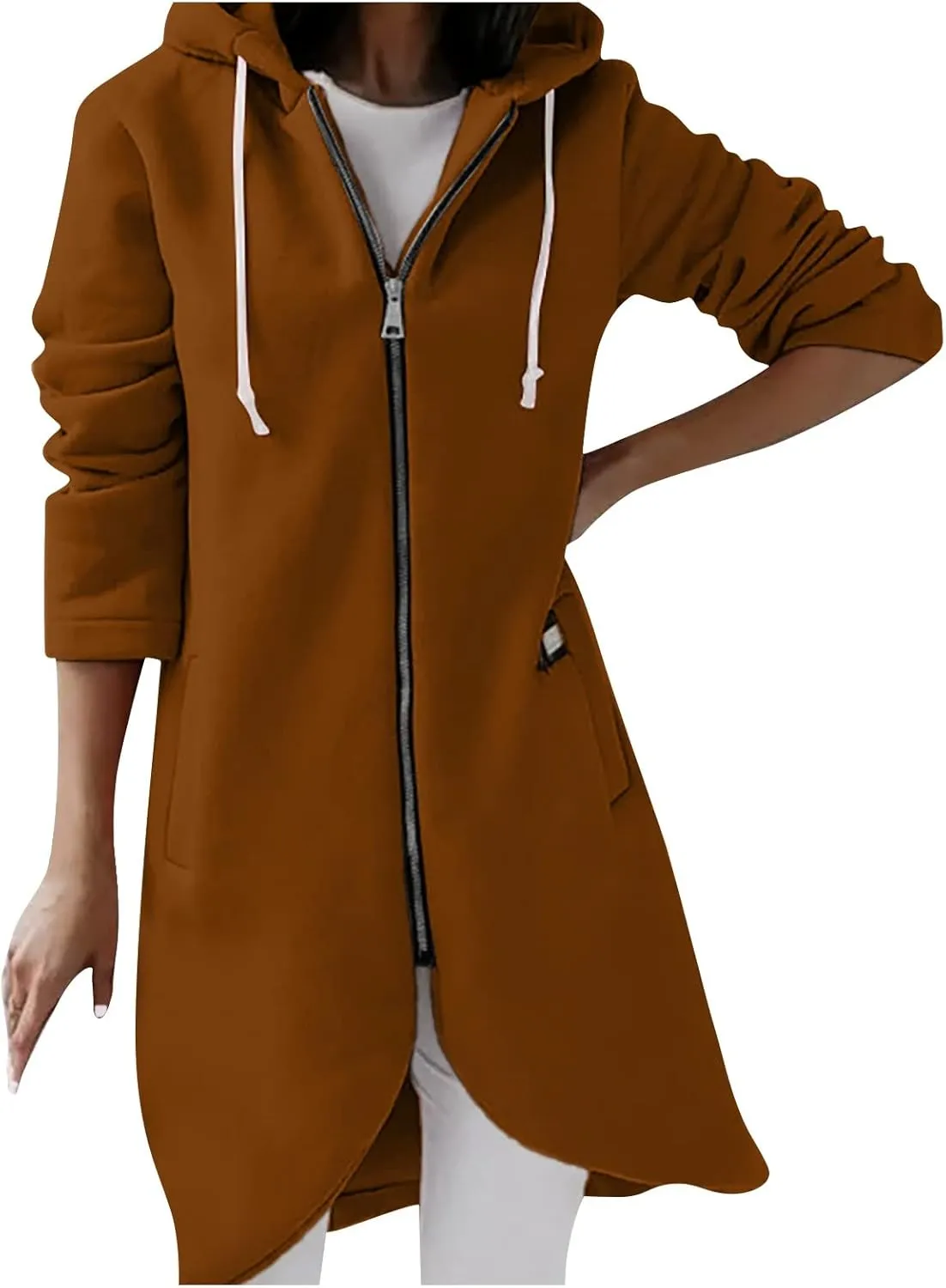Zip Up Hoodie Women,2024 Trendy Irregular Hem Oversized Hoodies Long Tunic Sweatshirt Open Front Cardigan Jacket