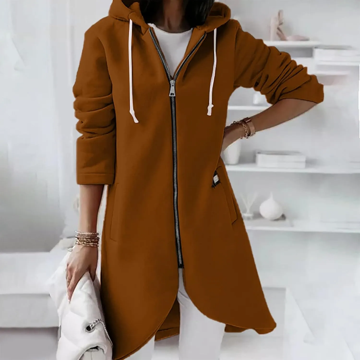 Zip Up Hoodie Women,2024 Trendy Irregular Hem Oversized Hoodies Long Tunic Sweatshirt Open Front Cardigan Jacket