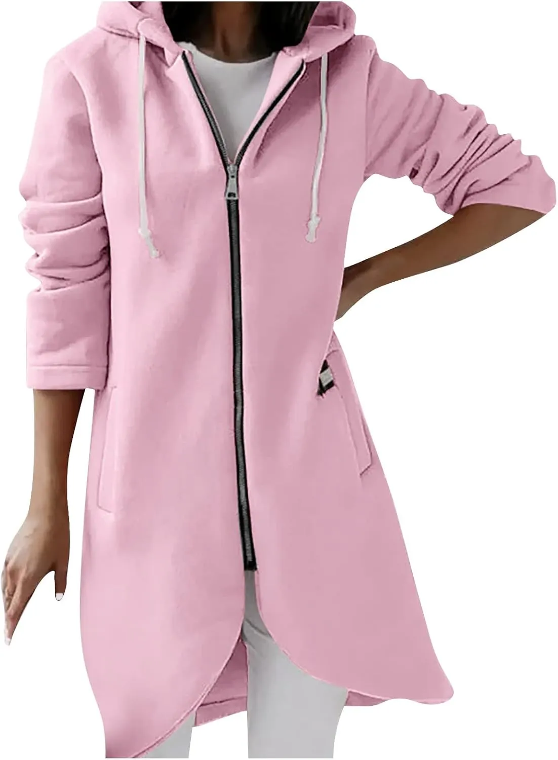 Zip Up Hoodie Women,2024 Trendy Irregular Hem Oversized Hoodies Long Tunic Sweatshirt Open Front Cardigan Jacket