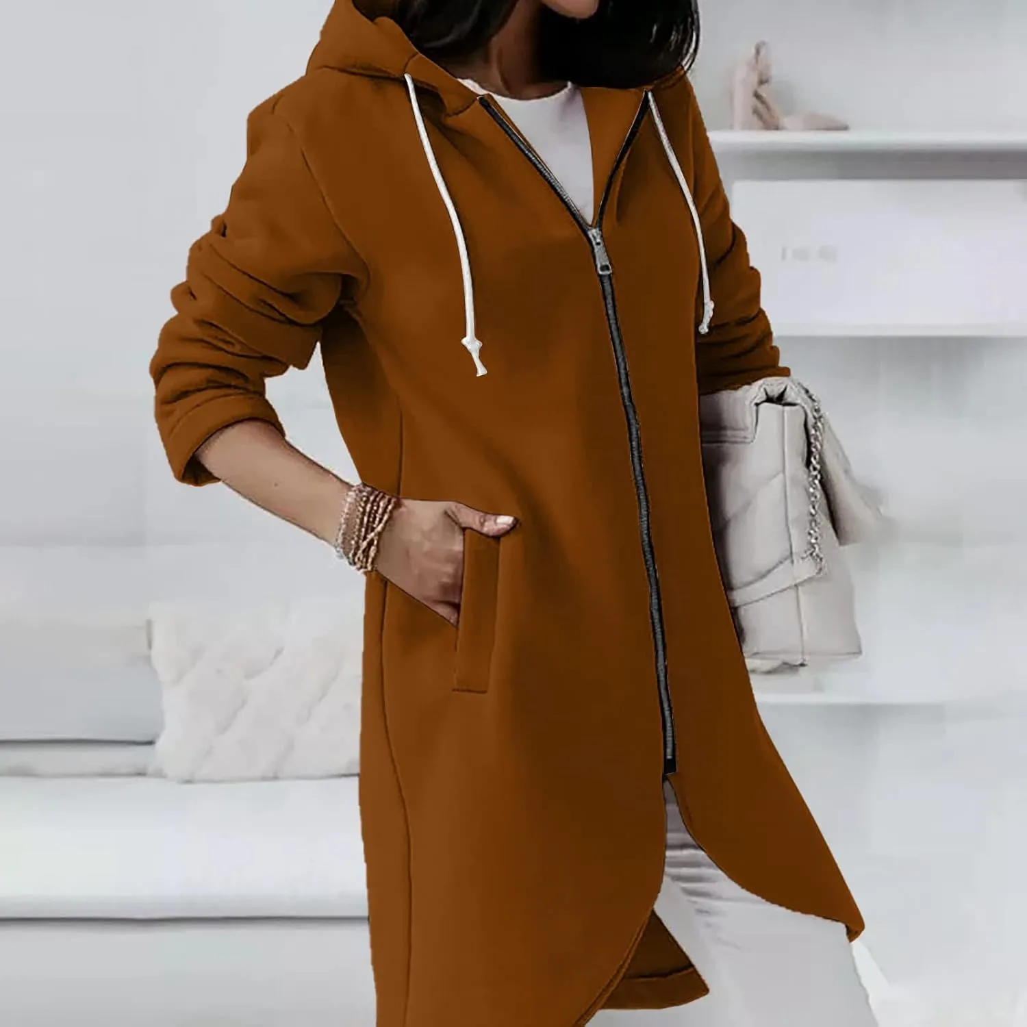 Zip Up Hoodie Women,2024 Trendy Irregular Hem Oversized Hoodies Long Tunic Sweatshirt Open Front Cardigan Jacket