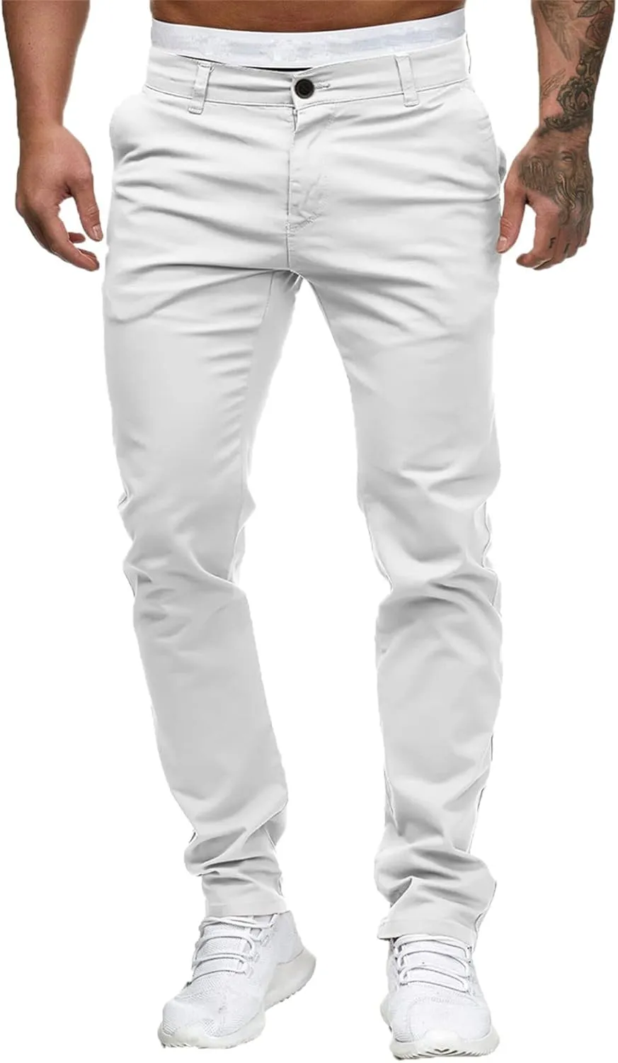 ZYXTIM Men's Slim-Fit Wrinkle-Resistant Flat-Front Button Casual Tapered Chino Pant Athletic Jogger Golf Cargo Work Pants